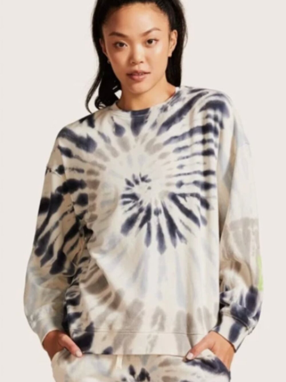 PELOTON I Lightweight Tie Dye Blue Swirl Crewneck Cotton Sweatshirt Top, S